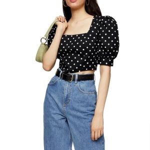 Topshop puff sleeve polka dot corset top